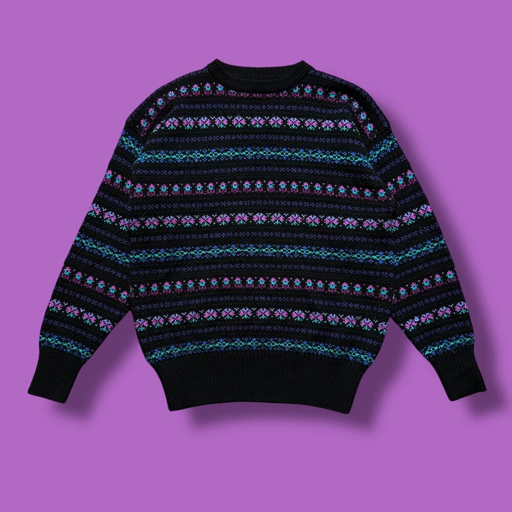 Vintage Wool Sweater Ski Snow Colorful Knit Crewneck Pullover Womens Medium - Picture 1 of 8